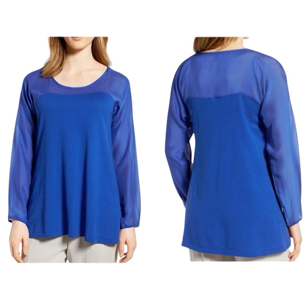 Eileen Fisher Silk Blend Scoop Neck Woven Contrast Tunic size XL - Picture 2 of 11